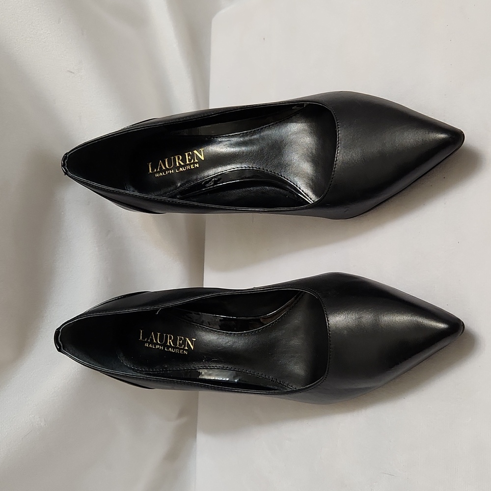 Ralph Lauren Livie Black Leather Pumps (W Size 7.5) - Picture 3 of 16